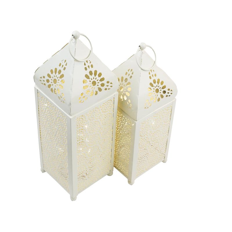 Twin Pack of Off-White Metal & Glass Tea Light wire Lantern (4008L,S)