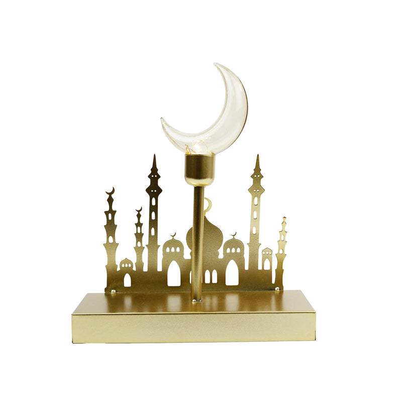 Brushed Gold Geometric Arch Minaret Shape LED Light Metal Lantern (23652-2)
