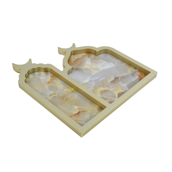 Gold Marble Effect Wooden Mosque Shape Food Serving Tray (757-26)