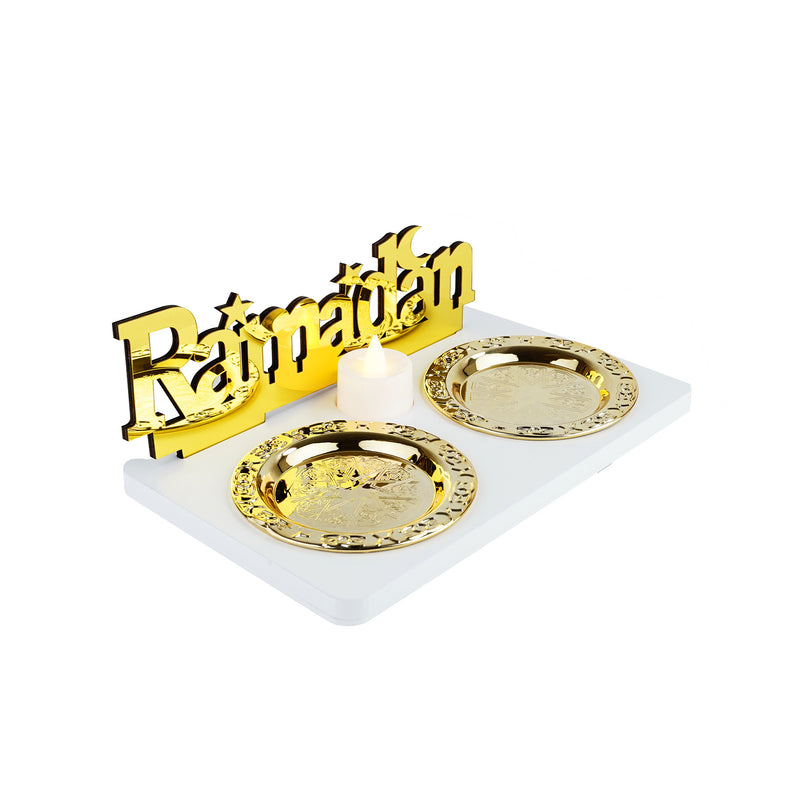 Ramadan Candle with 2 Mini Gold Plates & Tealight (757-54)