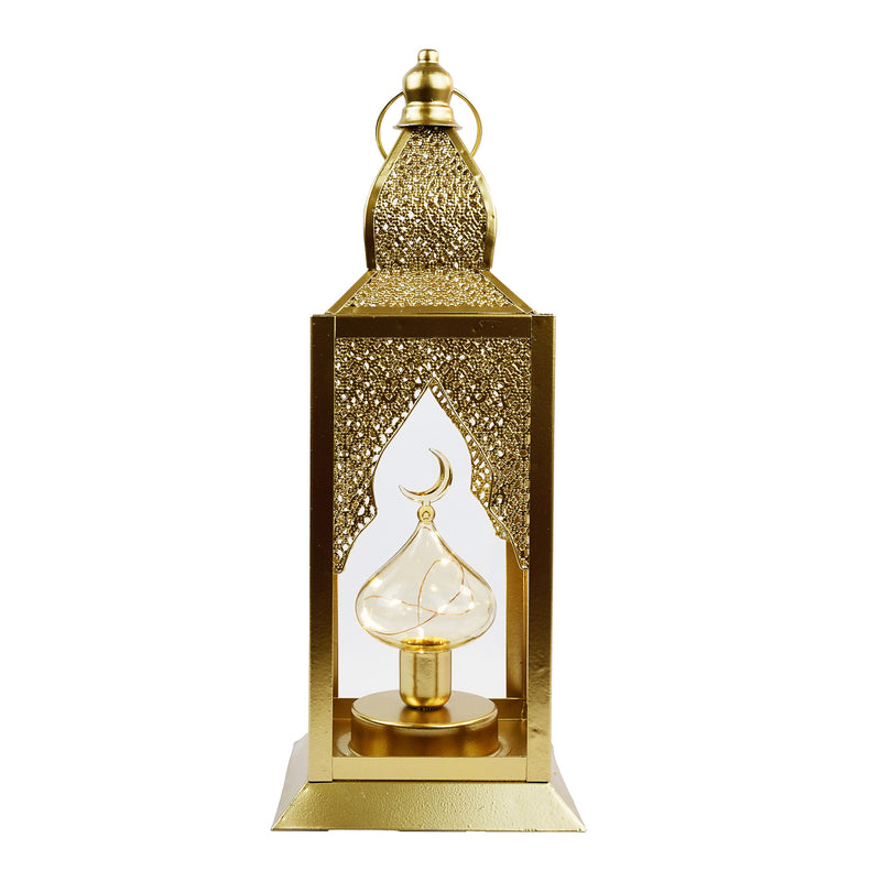 Large Brushed Gold Minaret Style Bulb LED Metal Lantern (A22907-3)