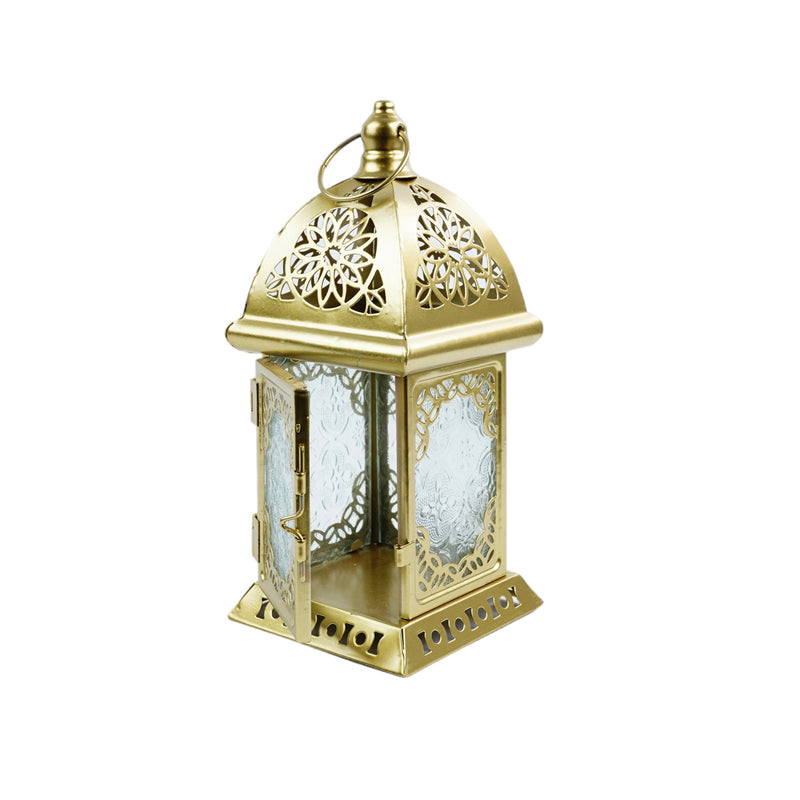 2 x Gold Metal  Tea Light Candle Lanterns (YZ003)