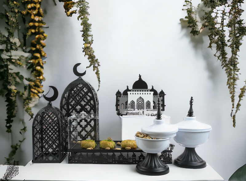 Grey/Black/white  Wooden Mosque Table Centre Decoration (2113-6)