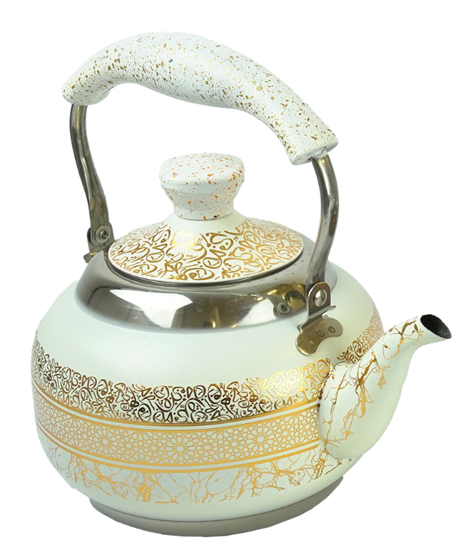 Black Gold & White Gold Round Calligraphy Marble Print Teapot -2L