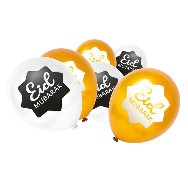 White & Gold Eid Mubarak 8-Pointed Star Balloons (12 Pack)