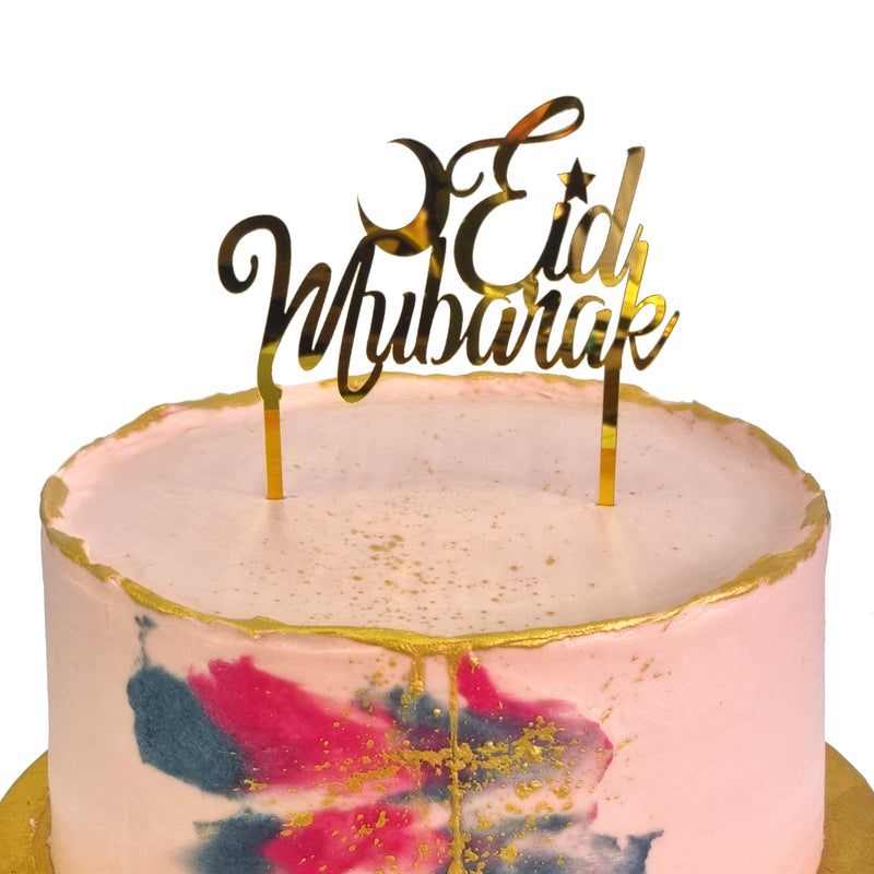 Gold Mirrored Eid Mubarak & Moon Plastic Cake Topper