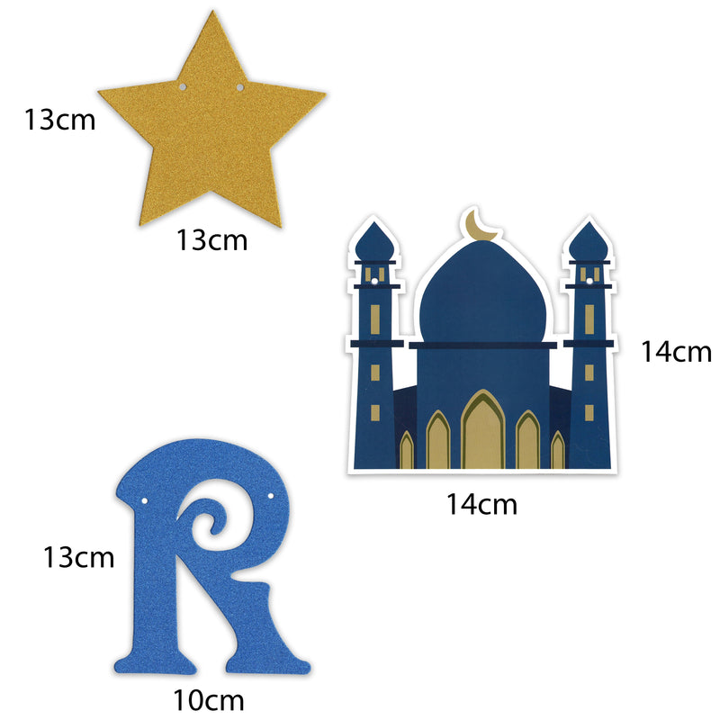 Gold & Blue Ramadan Kareem Islamic Shaped Card Bunting - 3 Metres
