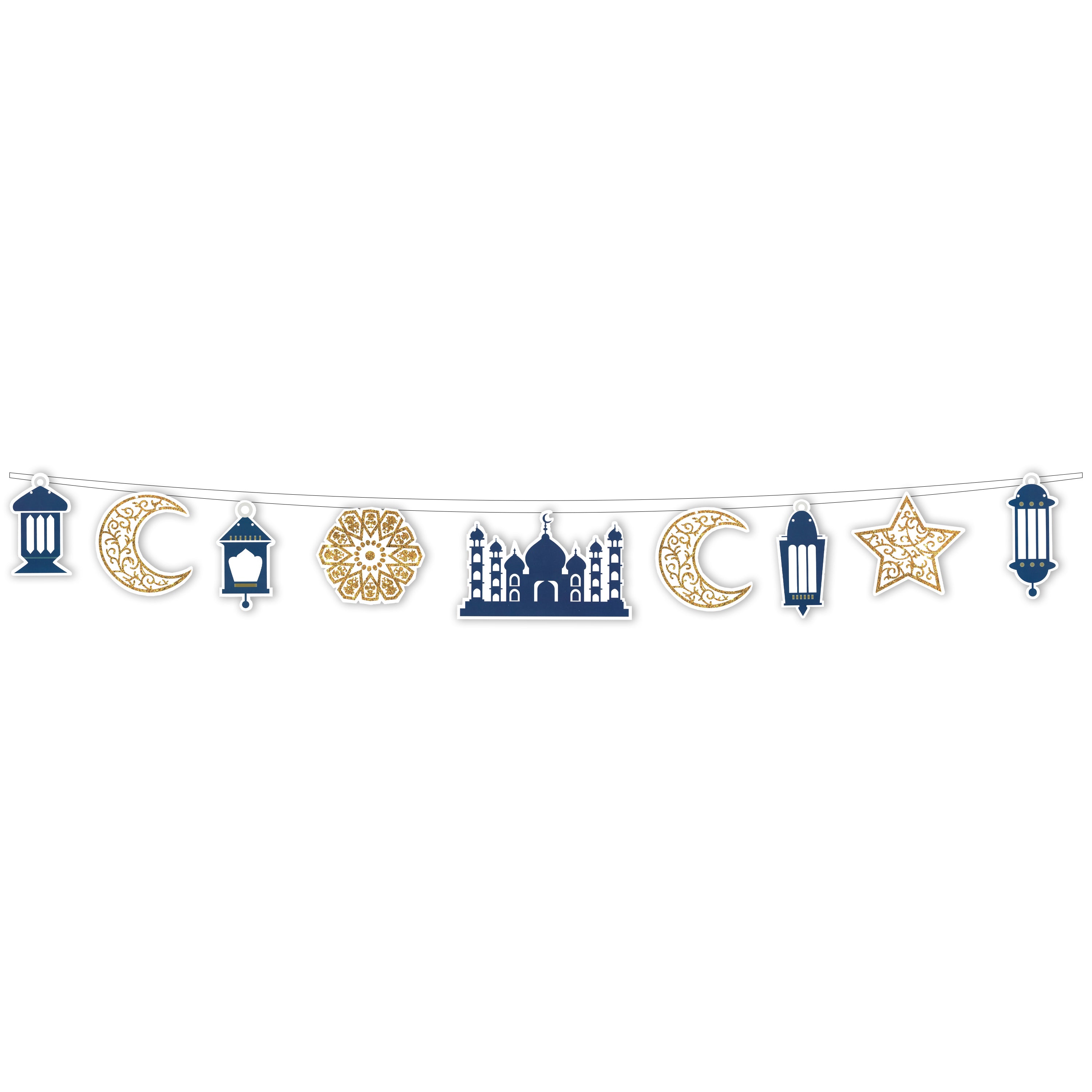 Gold, Blue & White Ramadan/Eid Shaped Card Bunting 3 Metres