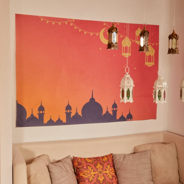 Sunset & Mosque Silhouette Hanging Burlap Backdrop (142cm x 98.5cm)