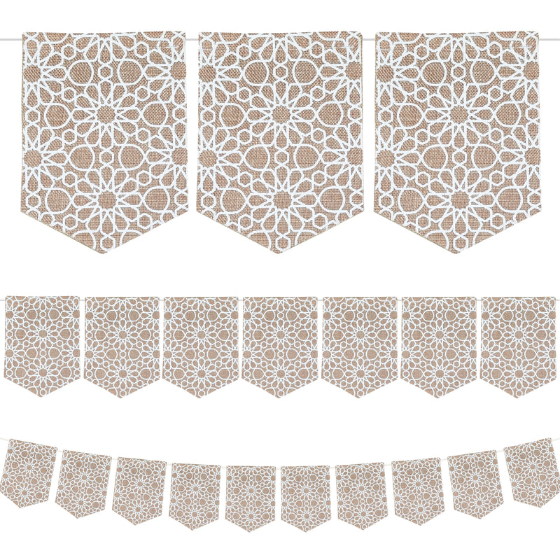 White Floral Pattern Ramadan & Eid Hessian Bunting - 2 meters