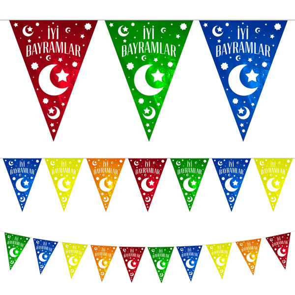 Multicolour İyi Bayramlar Turkish Plastic Triangle Bunting - 10 meters