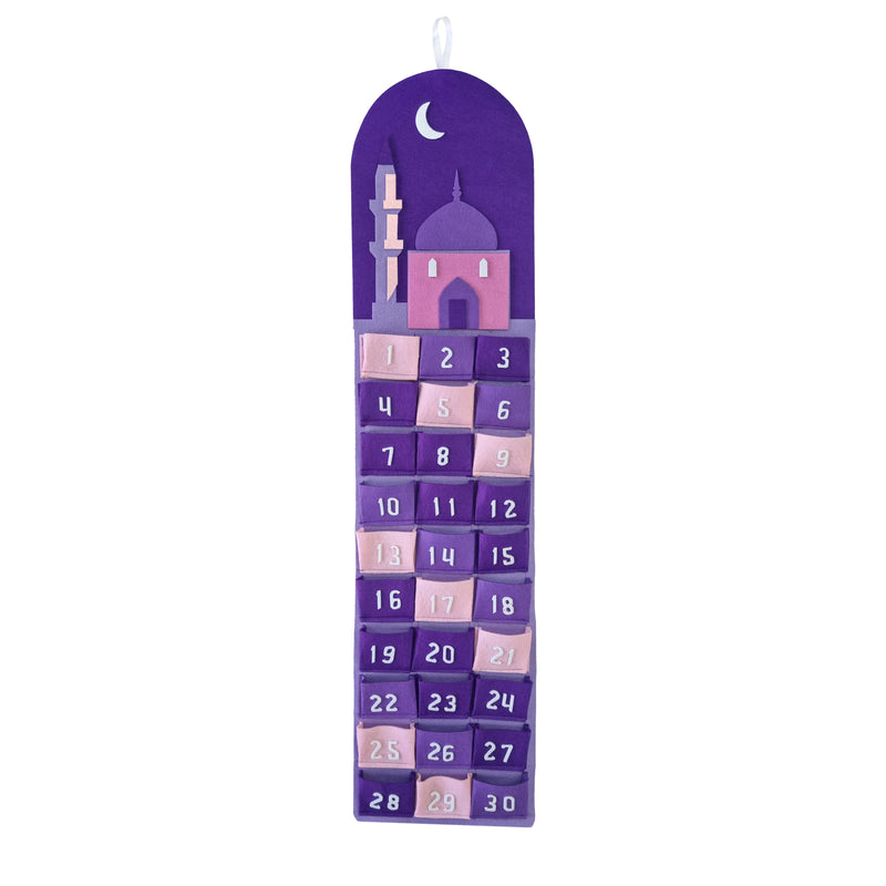 Long Purple Mosque & Multicolour Pocket Felt Ramadan Calendar