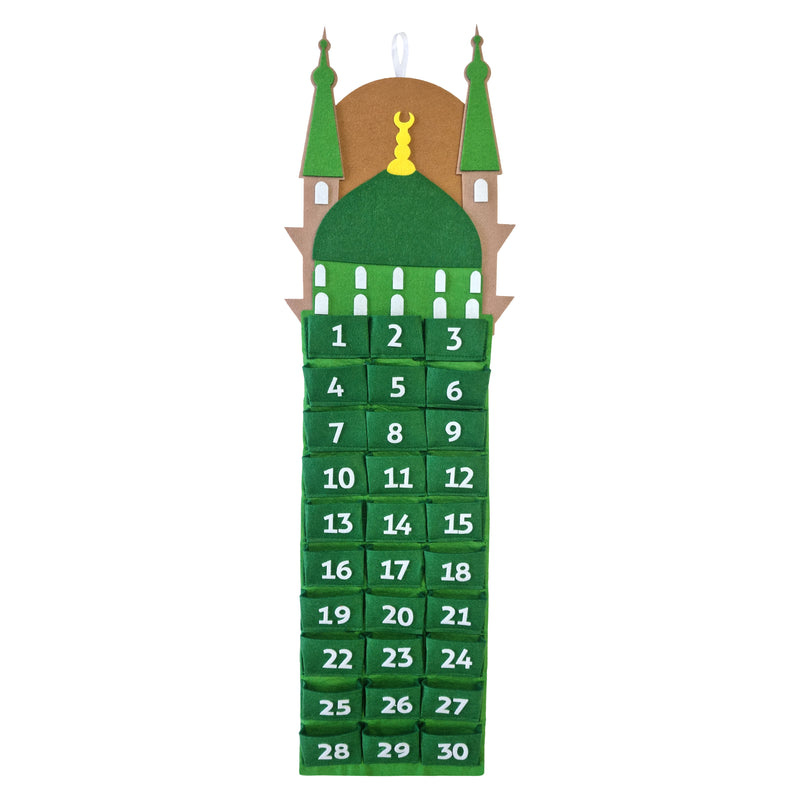 Medina Mosque Green & White Pocket Felt Ramadan Calendar