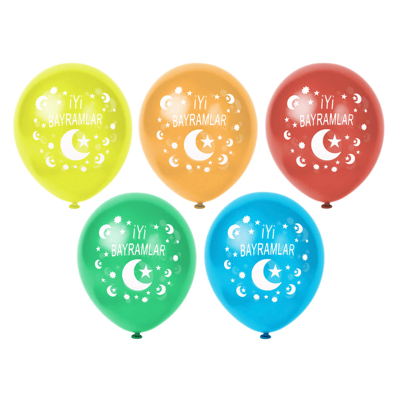 Multicolour İyi Bayramlar Turkish Moon & Star Balloons (15 Pack)
