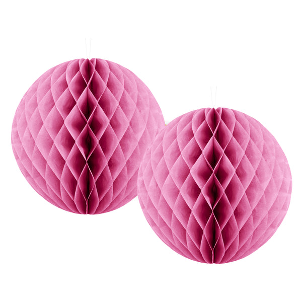 Pack of 2 Pink Paper Hanging Honeycomb Sphere Balls Eid Party Decoration