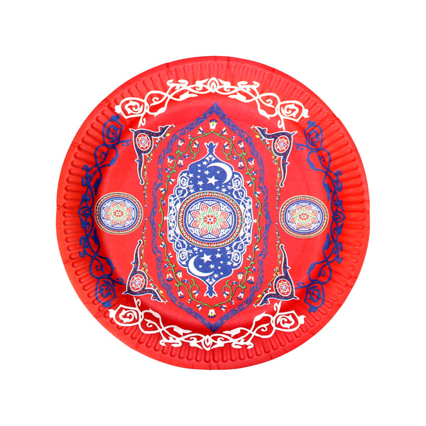 Red Ornate Floral Eid Party Paper Plates (10 Pack)