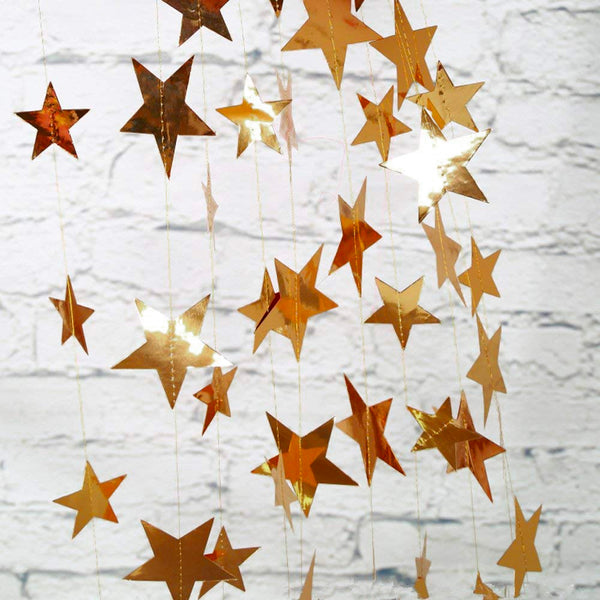 Rose Gold Metallic Shiny Star Hanging Garland - 2 meters