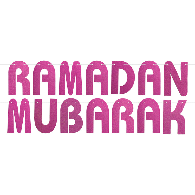 Pink Glitter Letter Ramadan Mubarak Hanging Bunting Decoration - 2 meters