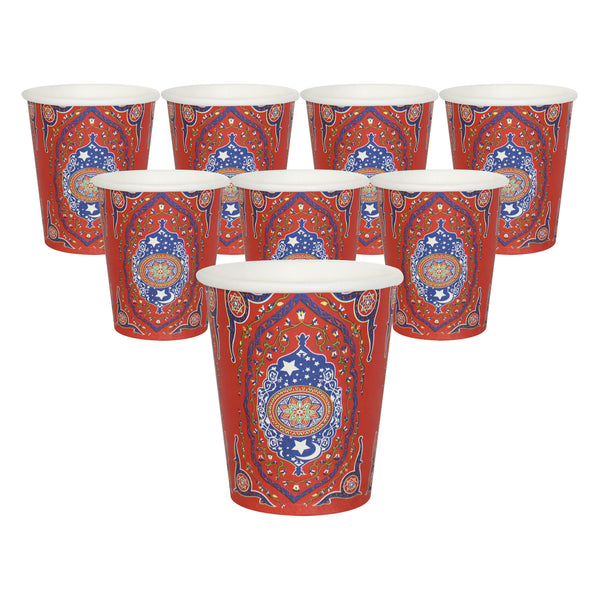 Red Ornate Floral Eid Party Paper Cups (10 Pack)