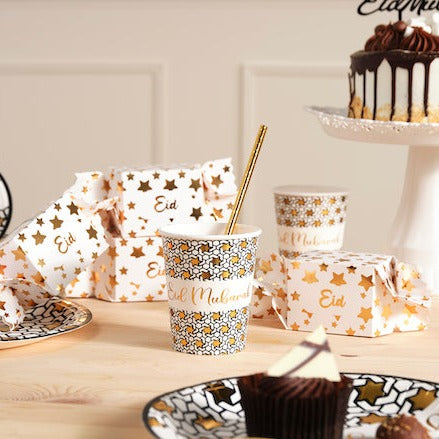12 White & Metallic Gold Eid Star Cracker Gift Favour Boxes