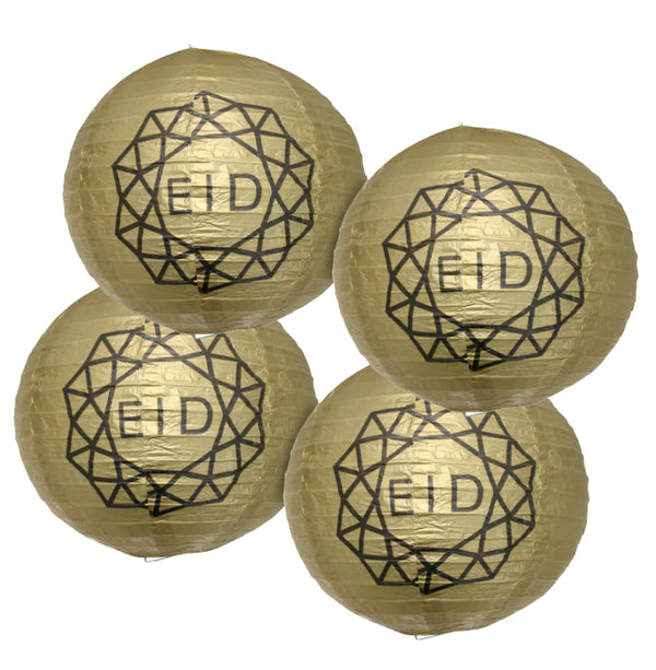Pack of 4 Eid Geometric Pattern Paper Hanging Lanterns - Gold