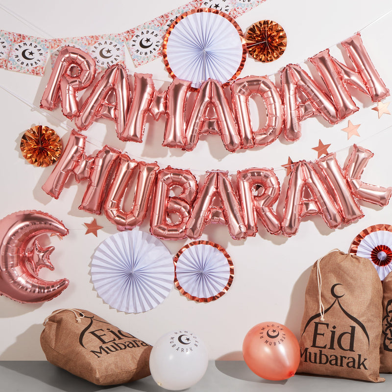 Set of 6 Rose Gold Eid & Ramadan Hanging Concertina Fan Decorations