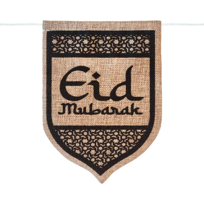Geometric 'Eid Mubarak' Natural Hessian Pennant Bunting - 2m