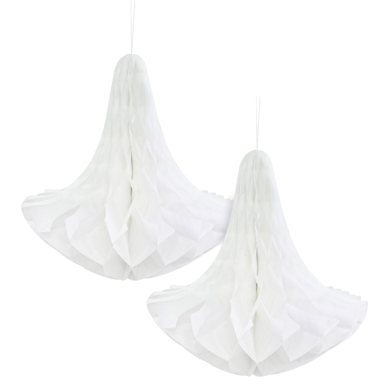 Pack of 2 White Paper Hanging Honeycomb Chandelier Lanterns Eid Party Decoration