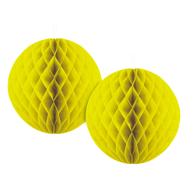 Pack of 2 Yellow Paper Hanging Honeycomb Sphere Balls Eid Party Decoration