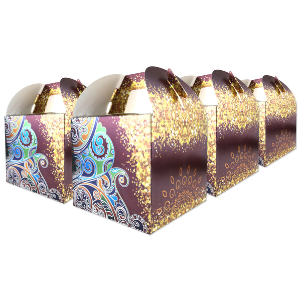 Eid Mubarak/Ramadan Gift & Treat Celebration Boxes - 12 Large Burgundy & Gold Henna Design