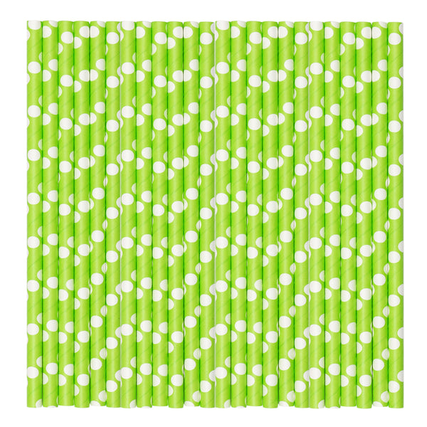 Green & White Pastel Polka Paper Party Straws