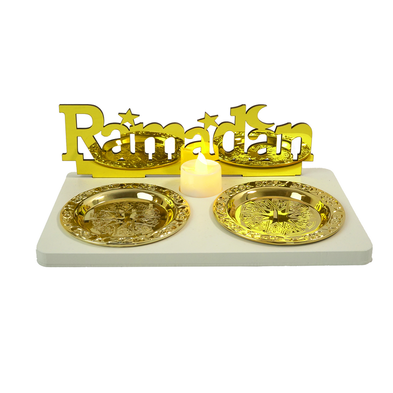 Ramadan Candle with 2 Mini Gold Plates & Tealight (757-54)