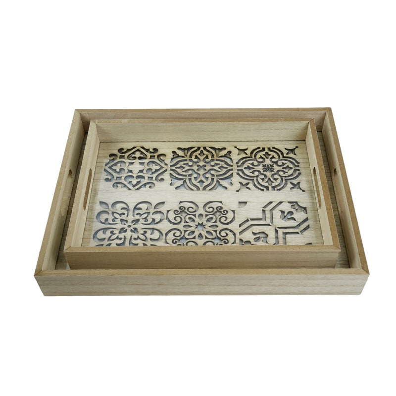 2pc Set NATURAL Ottoman Tile Inlay Trays (0223-11)