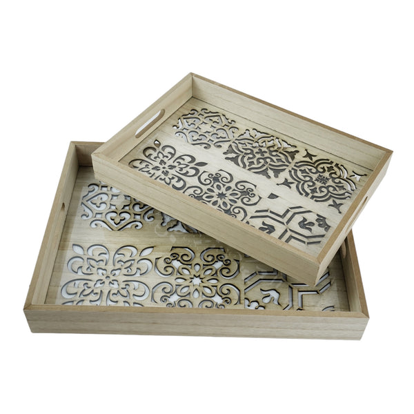 2pc Set NATURAL Ottoman Tile Inlay Trays (0223-11)