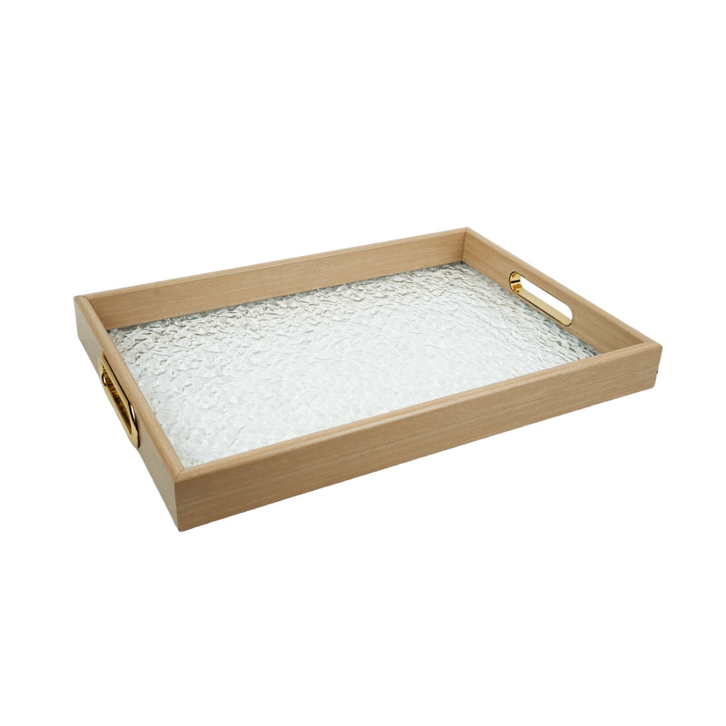 Set of 2 Wooden Acrylic Wave Bevelled Serving Trays (0530-1)