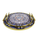 Round Blue Flat Trays with Gold Handles - 2pc Set (0613-9)