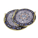 Round Blue Flat Trays with Gold Handles - 2pc Set (0613-9)