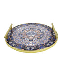 Round Blue Flat Trays with Gold Handles - 2pc Set (0613-9)