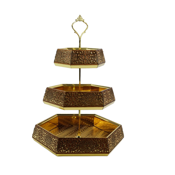 Black and Gold Hexagon 3-Tier Wooden Stand (113-15)