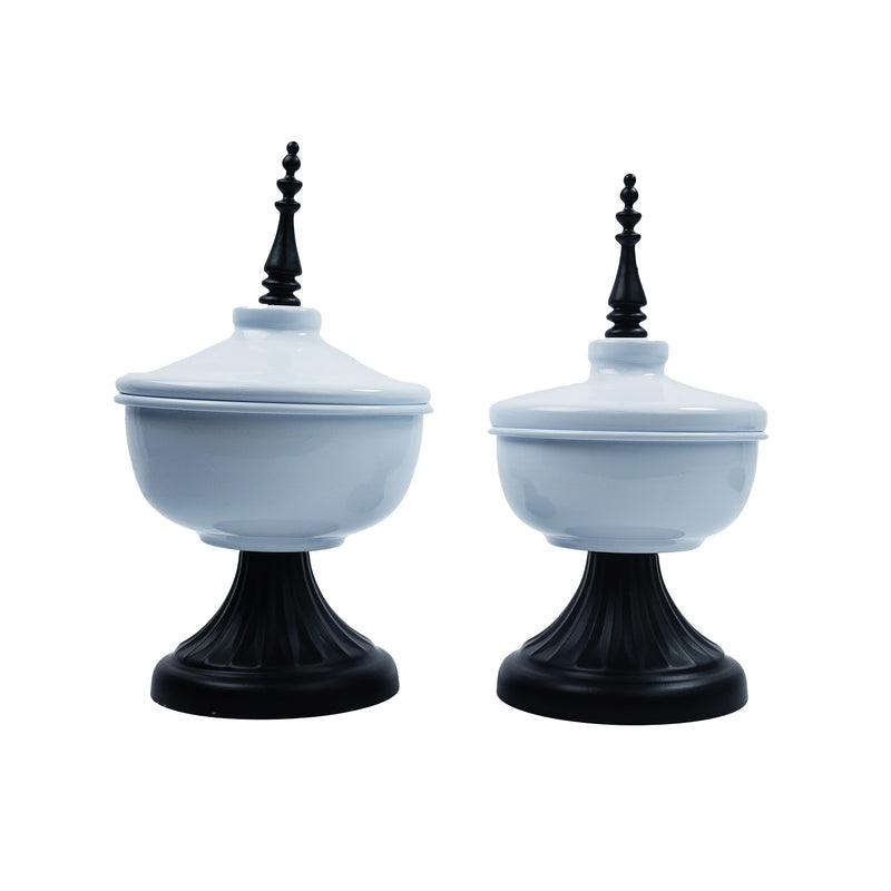 Set Of 2 White Metal Minaret Style Bowls (C5621)