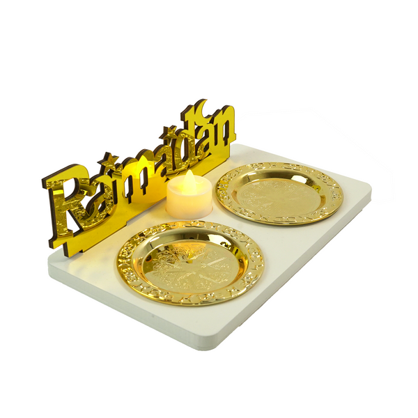 Ramadan Candle with 2 Mini Gold Plates & Tealight (757-54)