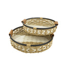 Handwoven Round Serving Trays with Faux Leather Handles – Rustic Design (YT24042-W)