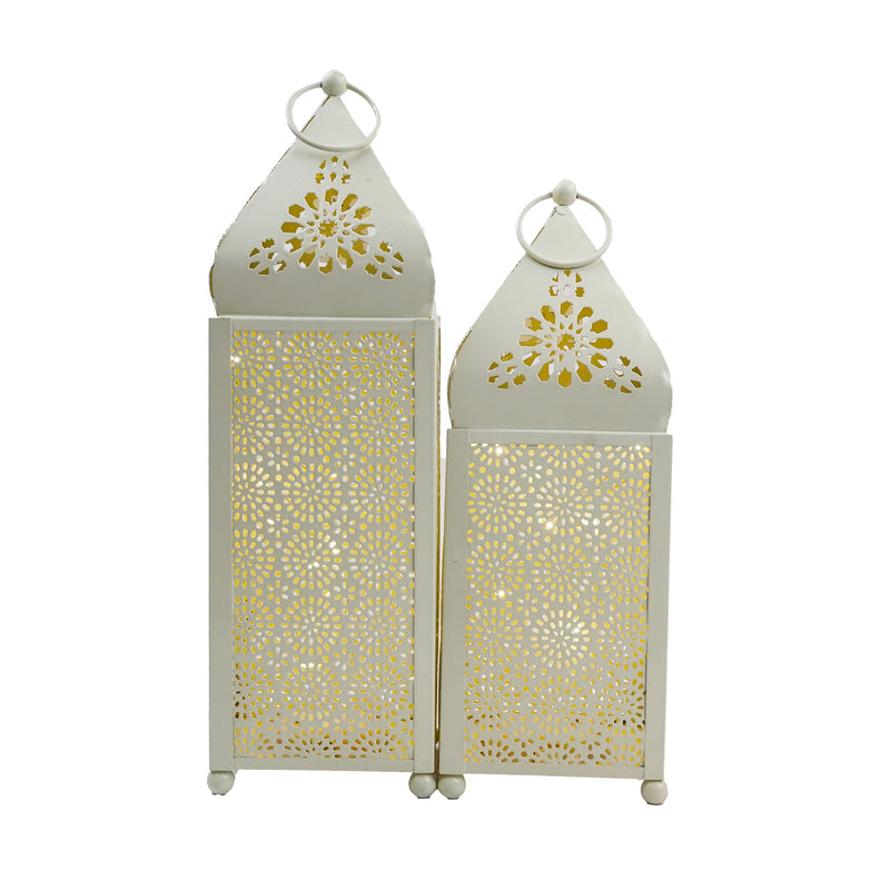 Twin Pack of Off-White Metal & Glass Tea Light wire Lantern (4008L,S)