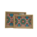 Set of 2 Wooden Serving Trays with Multicolored Islamic Geometric Design (1904-5AB)