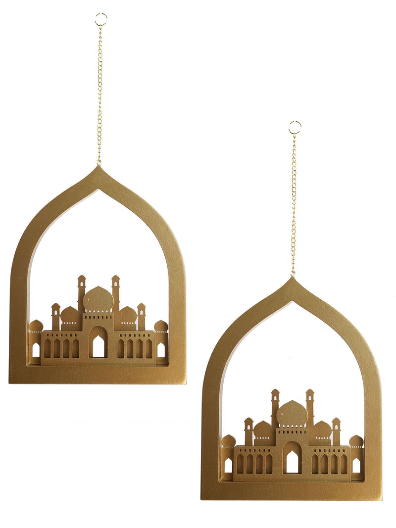 Set of 2 Gold 3D Wooden Window Minaret Hanging Decorations (2116-2G)