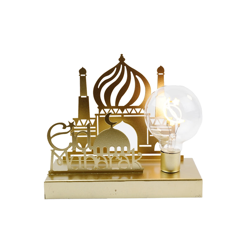 Eid Mubarak Brushed Gold Masjid Swirl Dome LED Bulb Tablescape (15936)