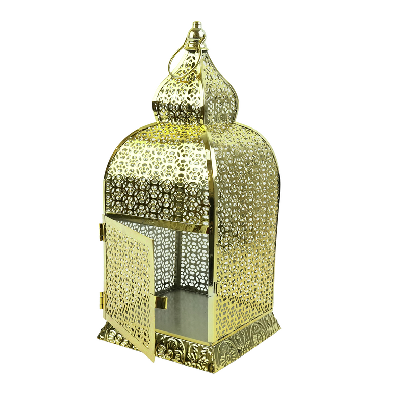 XL Gold Metal Tea Light Candle Lantern (JK23039)