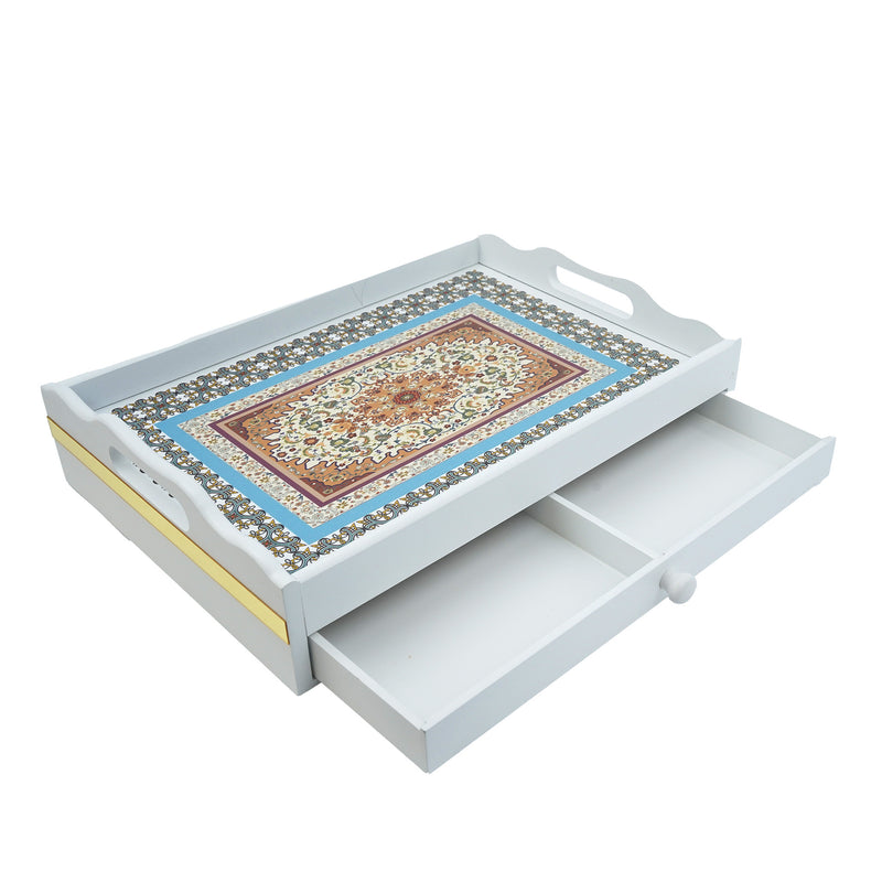 Mosaic Print White Tray with Draw (17Z285B)