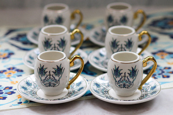 Set of 6 Turkish Osmanli Print Mini Cups & Saucers (795-7)