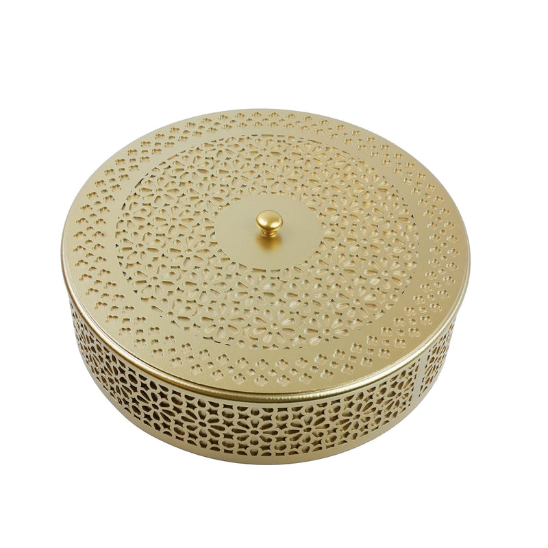 Large Round Gold Wooden Serving Platter Tray with Lid (1819-9)